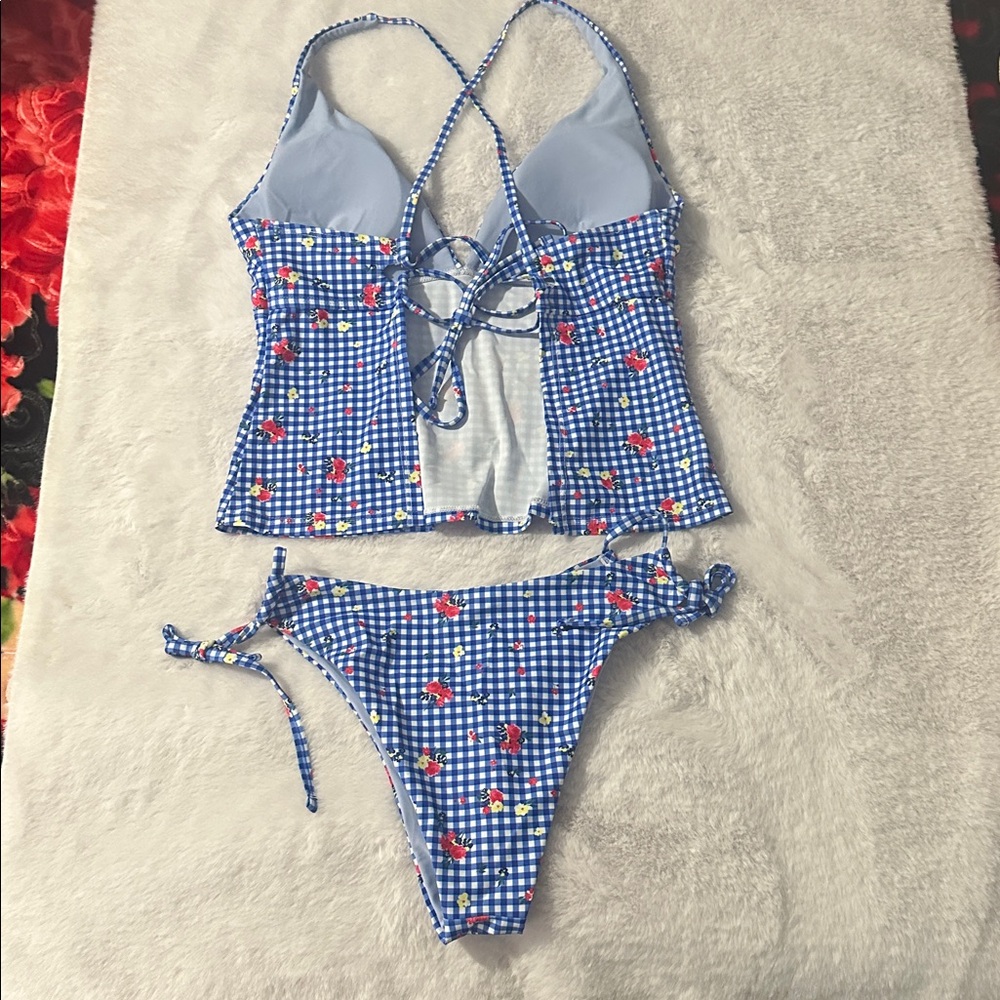 Zaful Blue Gingham floral Bikini Set - Picture 5 of 8